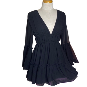 🌹 Missord 🌹 Gothic Sheer Bell Sleeve Ruffle Chiffon Babydoll Dress NWOT